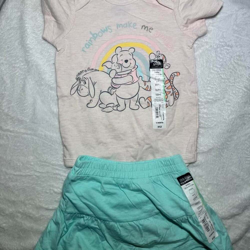 Disney Baby Winnie The Pooh Outfit 18M Rainbow T-Shirt Skort Set